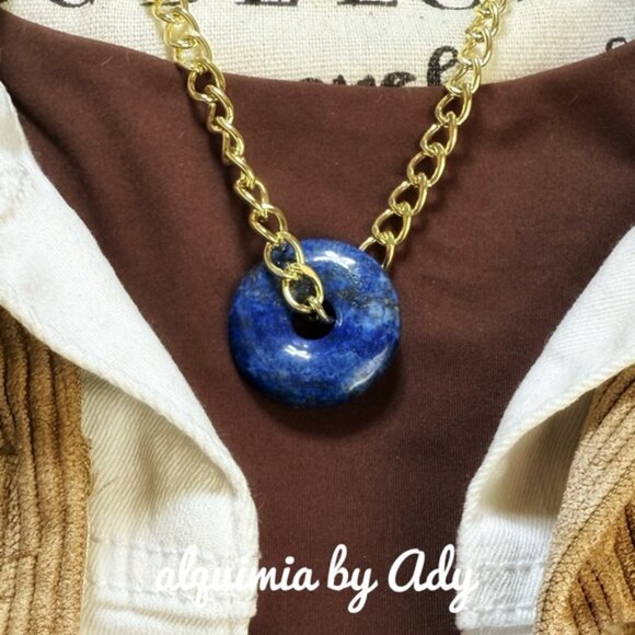 Chunky Cuban Chain short necklace Big gemstone pendant - Picture 2 of 2